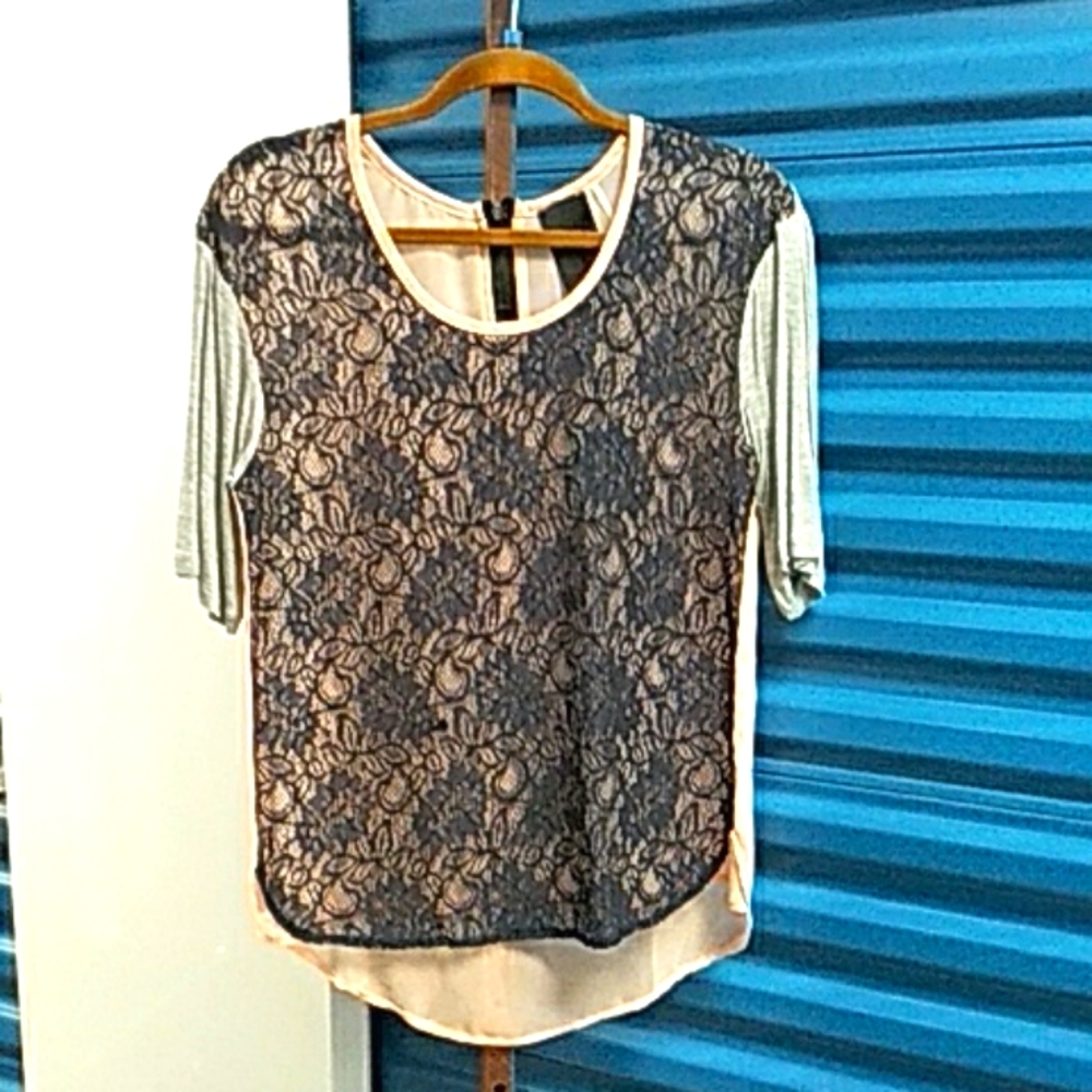 Heather by Bordeaux Navy Lace front Top